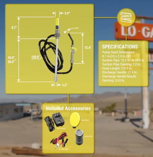 Telescopic Electric Transfer Pump with 10' Hose