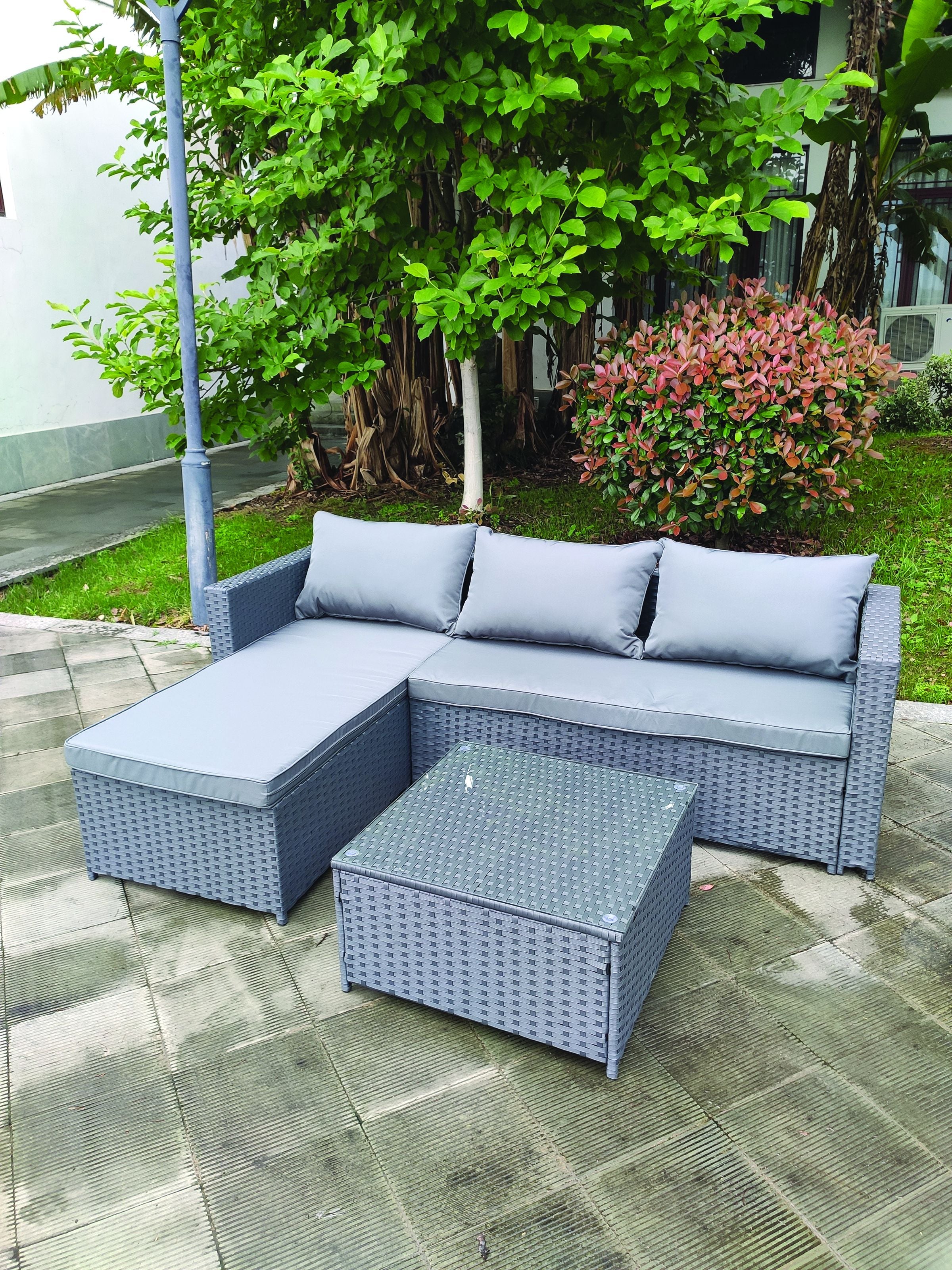 Willion WR-S087G - 3 Pcs Rattan Garden Sofa with Table Grey