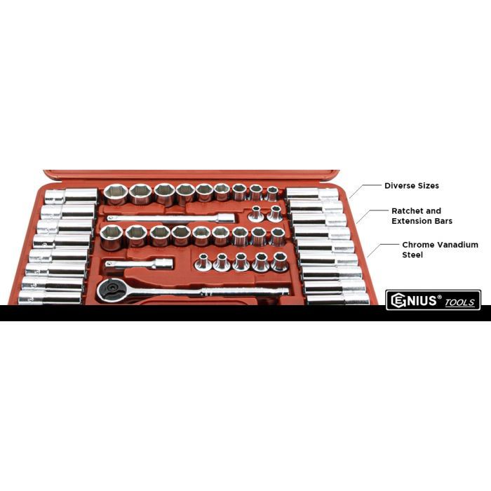 Genius GS-347MS - 47 Piece 3/8" Drive Metric & SAE Deep Hand Socket Set