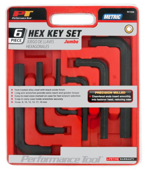 Performance Tools W1938 - 6 Pc Jumbo Hex Key Set Metric