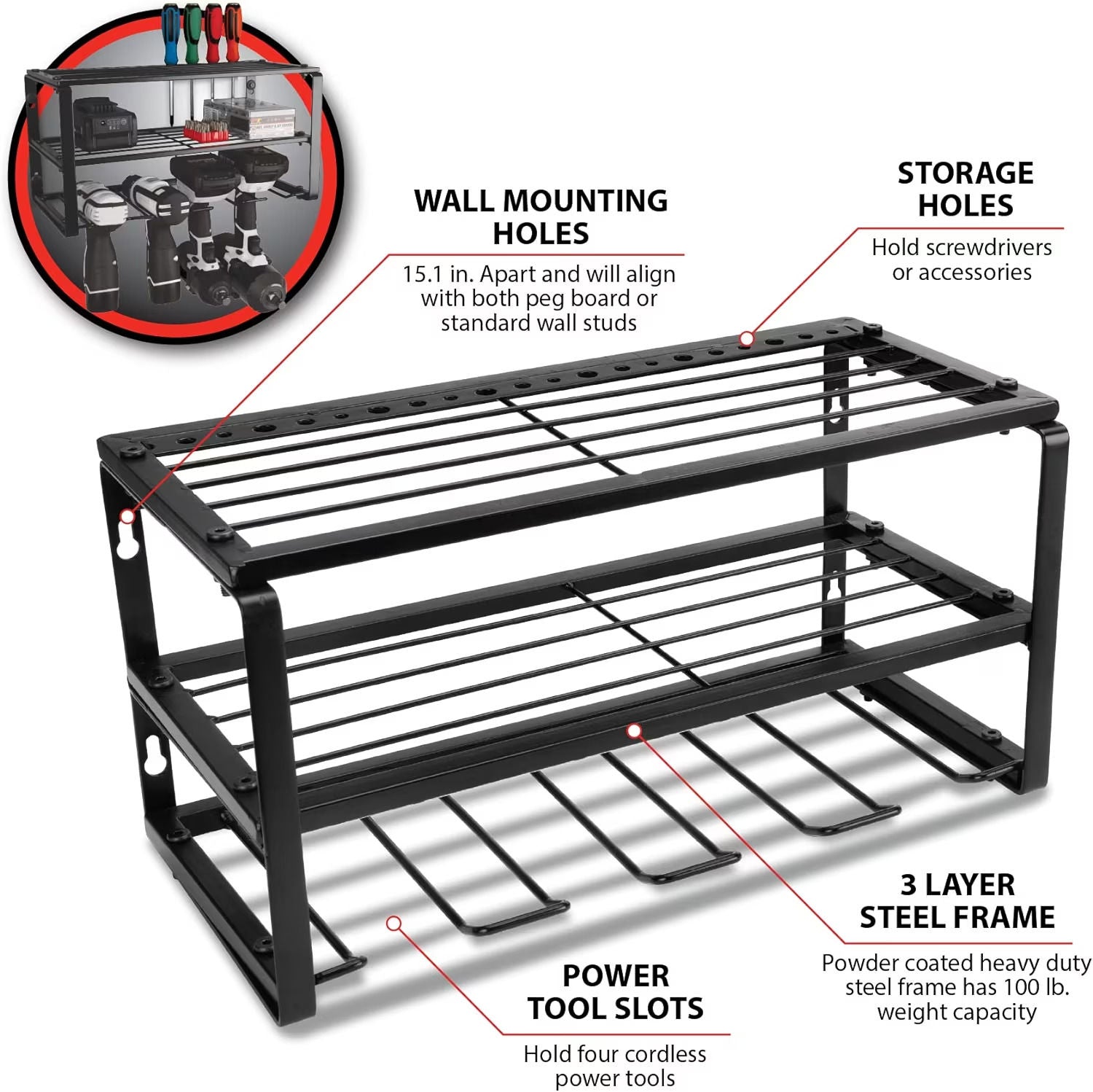 Performance Tools W7701 - 16'' Power Tool Storage Rack